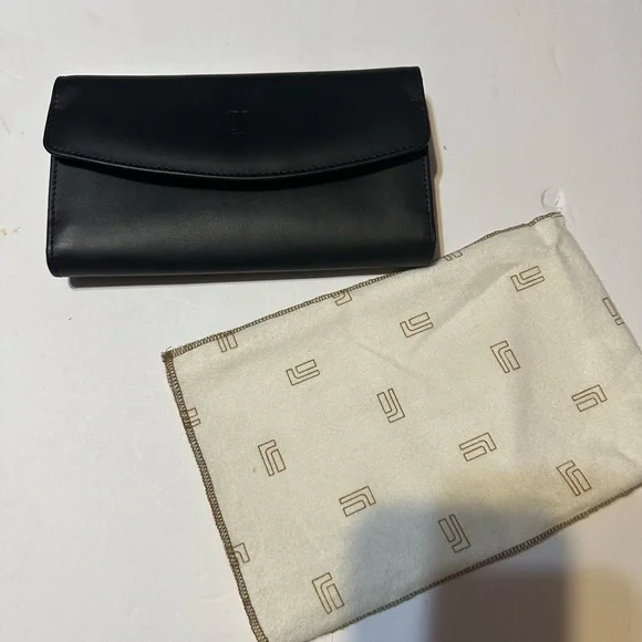 Jafferjees Black Leather Wallet 8” x 4” Dust Cover New In Box - Picture 1 of 7